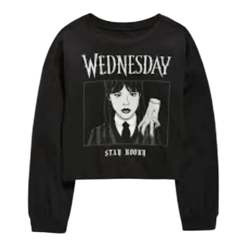 Old Navy Girls Wednesday Pop Culture Graphic T-Shirt Black Long Sleeve Large NWT